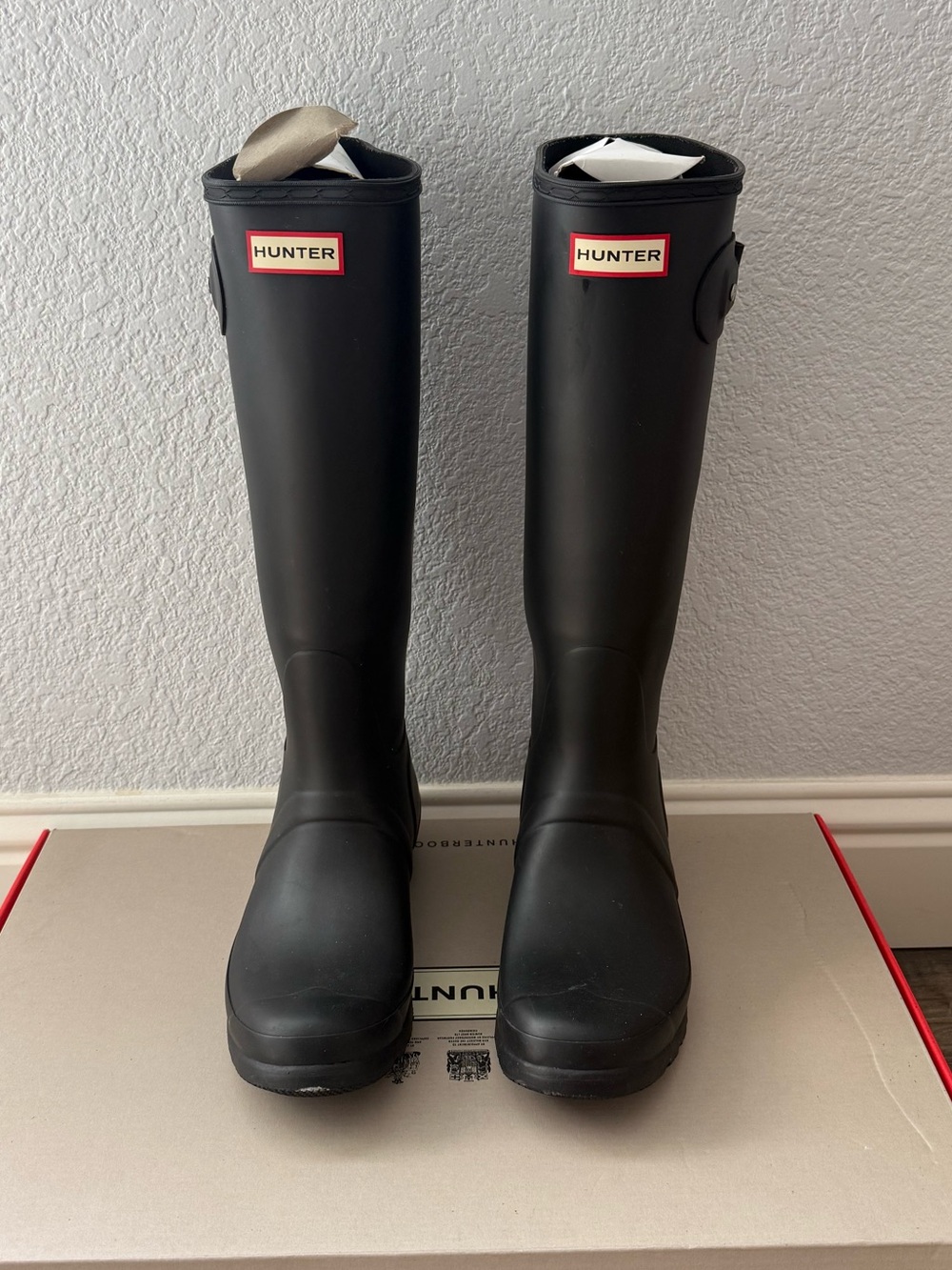 Hunter Black Matte Tall Women's Rain Boots with Buckle